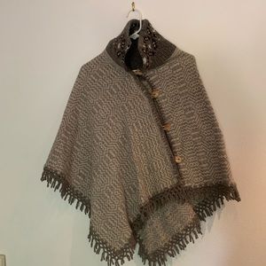 New! Peruvian Wool Shawl with wood beads